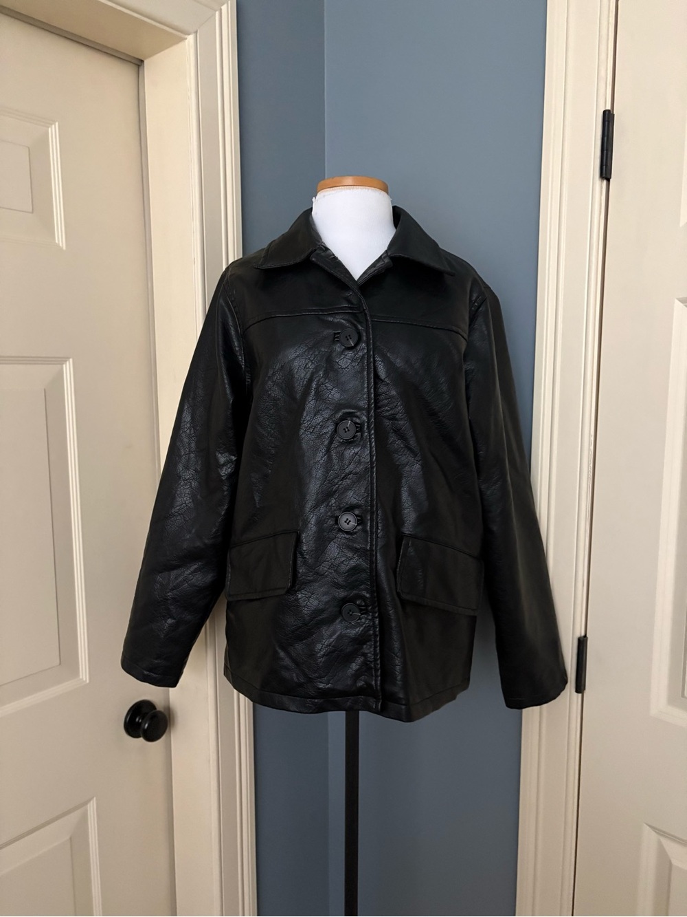 Urban Outfitters Black Faux Leather Button Jacket